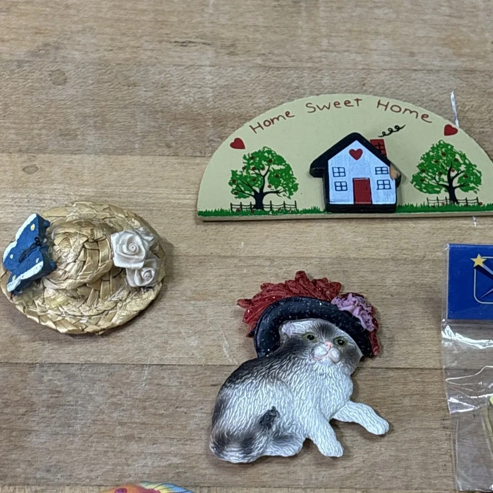 Lot of 16 Vintage Fridge Magnets MCM Farmhouse Cottagecore Owl Angel Cat Fish